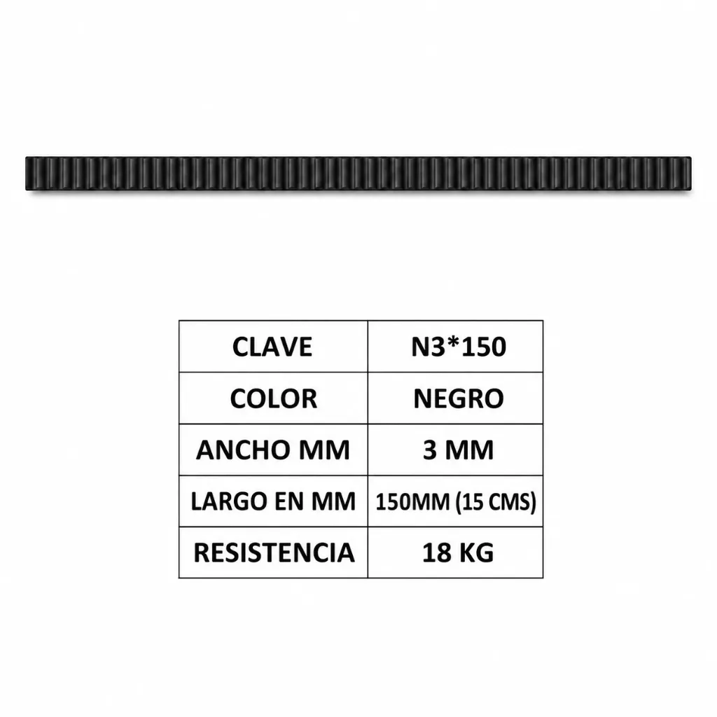 N3*150 - CINCHO ANCHO 3 MM X LARGO 15 CMS NEGRO.