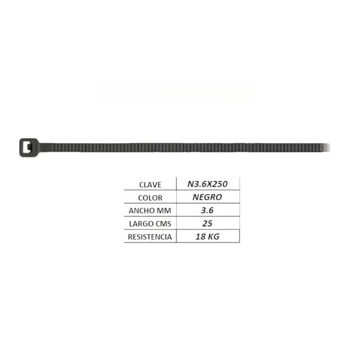N3*250 - CINCHO ANCHO 3 MM * LARGO 25 CMS NEGRO