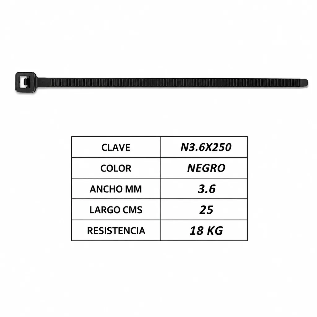 N3.6*250 - CINCHO ANCHO 3.6 MM * LARGO 25 CMS NEGRO