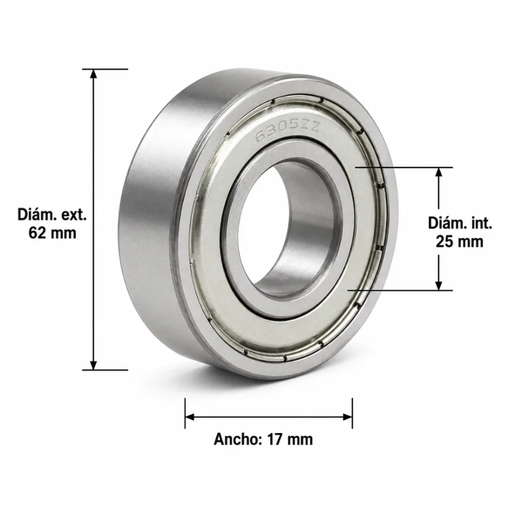 6305-ZZ - BALERO RÍGIDO DE BOLAS 25 X 62 X 17 MM DOBLE BLINDAJE METÁLICO